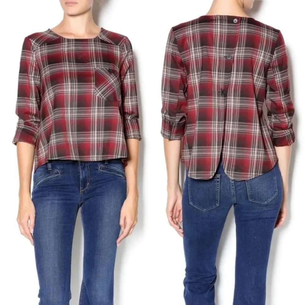 Jack by BB Dakota Plaid Button Back Blouse M